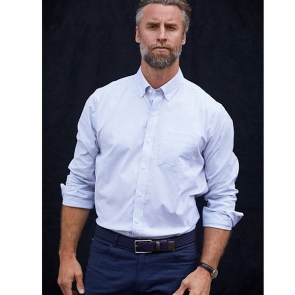 Cutter & Buck Stretch Oxford Stripe Mens Long Sleeve Dress Shirt - Picture 2 of 7